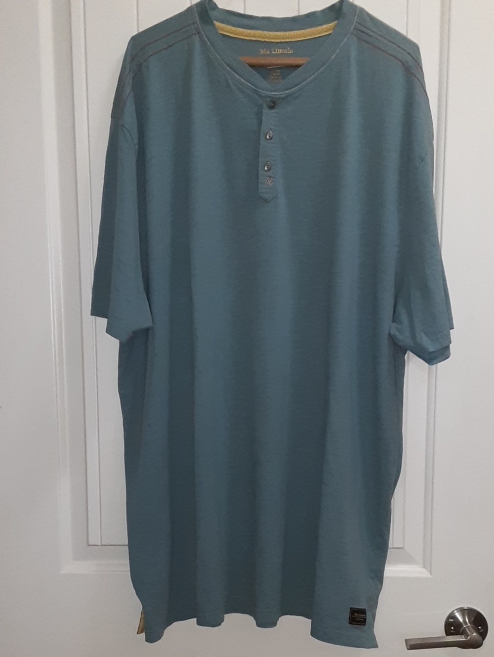 Six Lincoln New York Short Sleeve Henley Shirt Blue Teal Knit Men's 4X NWOT